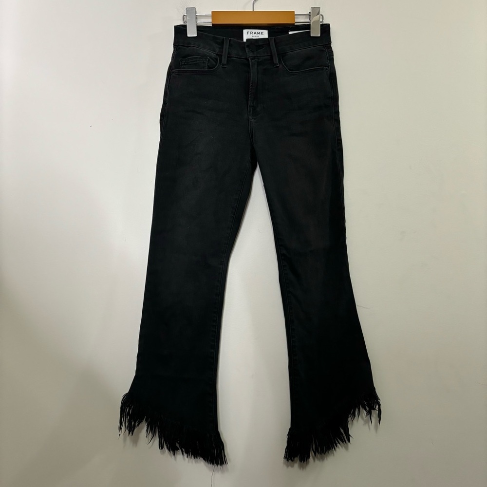 Frame le crop mini boot black jeans raw frayed hem 24